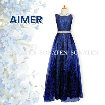 AIMER 네이비 글리터 롱 드레스