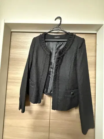 노카라 블랙 트위드 자켓