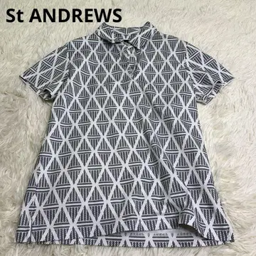St ANDREWS 반팔 피케 셔츠 골프 여성용 올 패턴 자수