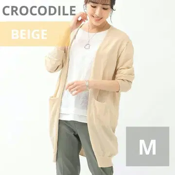CROCODILE 크로커다일 린넨 블렌드 롱 가디건 M 베이지