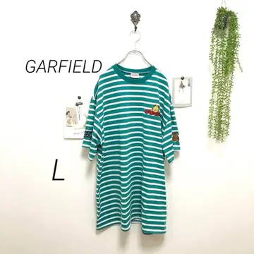 8244-2 GARFIELD 반팔 보더 티셔츠 튜닉 L 자수
