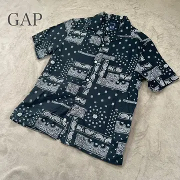 GAP 반다나 무늬 반팔 셔츠 XS 남성용 린넨 페이즐리 무늬 오픈 카라