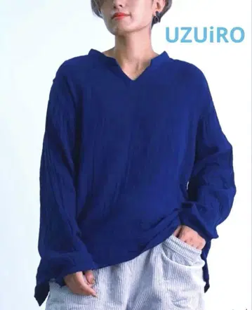 UZUiRO 키넥 거즈 롱 T/네이비/지타 목화 3중 거즈