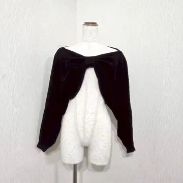 GRL 프론트 리본 볼레로 크롭 길이 가디건 블랙 (M)