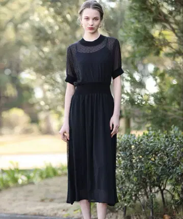 DRESSTERIOR 도트 컷 자카드 하프 슬리브 원피스
