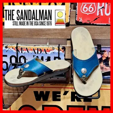 THE SANDALMAN 가죽 와이드 스트랩 네이비 샌들 9