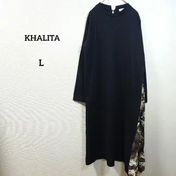 KHALITA 원피스 L 블랙 긴팔 페이즐리 무늬 면 롱 원피스