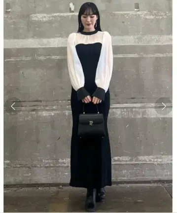 택 포함 새상품 시어 퍼프 슬리브 니트 콤비 원피스