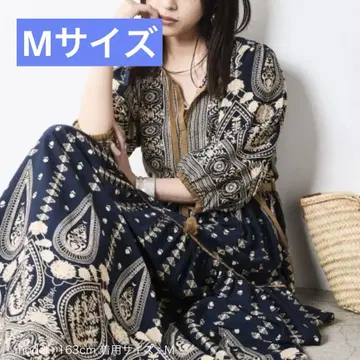 CHICSTYLE 에스닉 패널 프린트 맥시 원피스 네이비