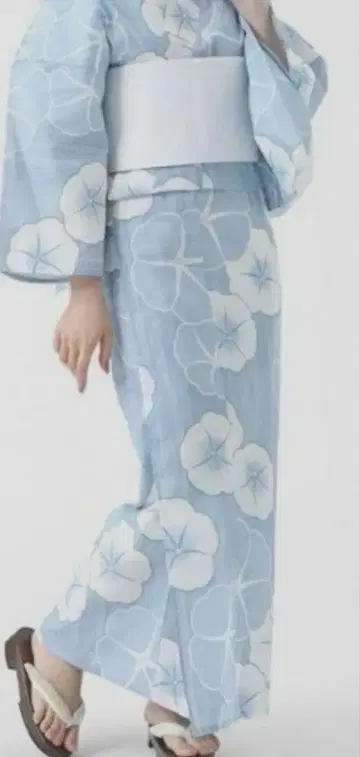 유카타 스카이블루 나팔꽃 클래식 패턴 프리 사이즈