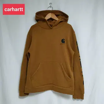 칼하트 가슴 로고 소매 프린트 브라운 후드티 L