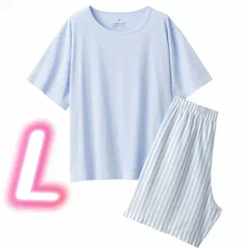 무인양품 MUJI 사라토 면 반팔 룸웨어 세트 L 여성 블루