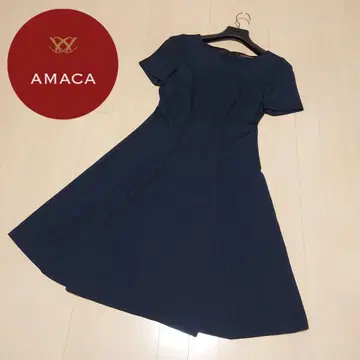 (컨디션 최상) AMACA 반팔 롱 플레어 원피스 네이비