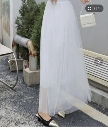 deux amour 볼륨 얇은 명주 그물 스커트 화이트