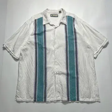 하바네라 린넨 혼방 반팔 셔츠 2XL 화이트/터콰이즈 박스 6884