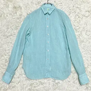 미사용급 피나모레 린넨 셔츠 L 블루 긴팔 린넨 100% 이탈리아제