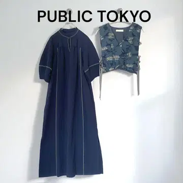 PUBLIC TOKYO 퍼블릭 도쿄 콤비 원피스 베스트 네이비 컬러