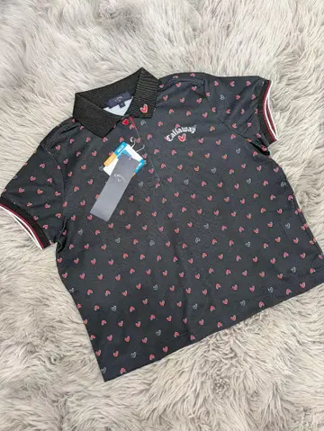 러브 캘러웨이 Callaway 하트 무늬 피케 셔츠 M 사이즈 블랙