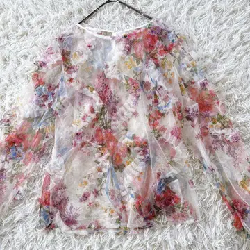 SHEIN 꽃무늬 프릴 튤 시어 블라우스 S 새상품급 레이어드