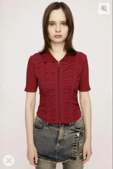SLY FRONT GATHER ZIP 상의 RED