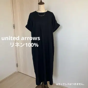 UNITED ARROWS 린넨 100% 원피스 블랙 린넨 반팔