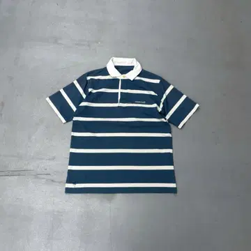 90s Mont-bell 로고 자수 보더 반팔 라거 셔츠 피케 셔츠