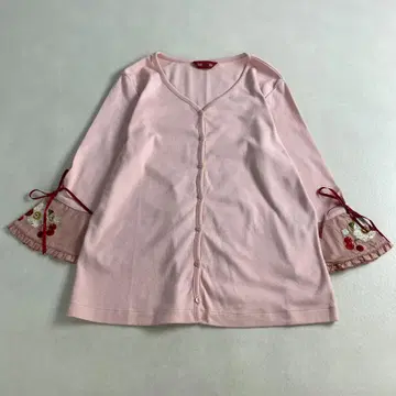 핑크 하우스 가디건 소매 딸기 체리 자수 프릴