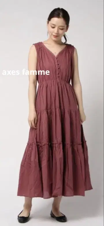 axes famme 엑시즈팜 싸개 단추 티어드 원피스 M 와인 레드
