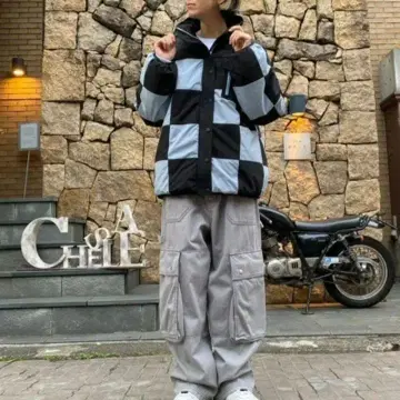 캔디 스트라이프 체크 패턴 패딩 재킷