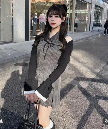 OLIVE des OLIVE 슬리브리스 셔츠 미니 원피스 차콜