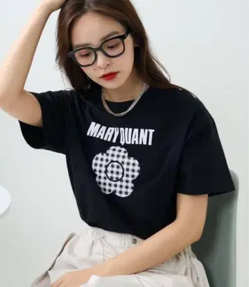 MARY QUANT 블랙 깅엄 체크 티셔츠
