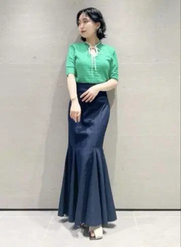 네이비 플레어 롱 스커트
