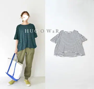 HUG O WaR 허그아워 보더 플레어 슬리브 티셔츠