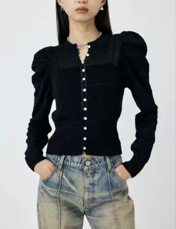 MOUSSY BUTTON UP 니트 가디건 블랙