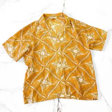 페라가모 올 패턴 반팔 오픈 카라 셔츠 L~XL 노랑 레어 컬러