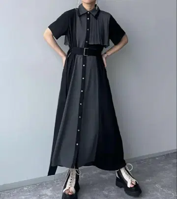 HARE 플리츠 절개 원피스 반팔