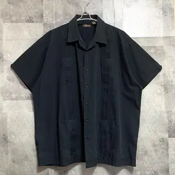 90년대 00년대 쿠바 셔츠 오픈 카라 올 블랙 2XL