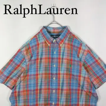 90s Ralph Lauren 반팔 버튼 다운 체크 셔츠 XL
