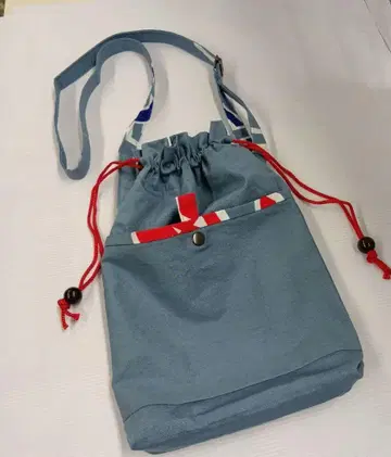 새상품 그레이 드로우 스트링 백 기하학 패턴 핸드메이드