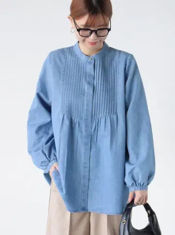 핀턱 데님 라이트 블루 데님 셔츠 바지 셔츠 미사용 새상품