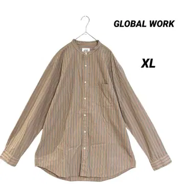 새상품급/글로벌 워크/남성용 스트라이프 셔츠/밴드 카라/사이즈 XL/면