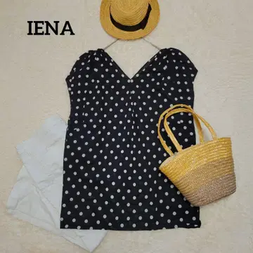 IENA V넥 프렌치 슬리브 블라우스 도트 면 정가 17,000엔