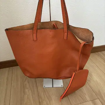오렌지 가죽 토트백 파우치 포함