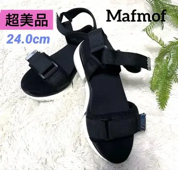 컨디션 최상 마후모후 24.0cm 통굽 스포츠 샌들 하이 웨지 블랙