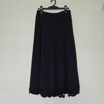 4298 시즈카 코무로 밑단 레이스 와이드 팬츠 네이비 스트레치