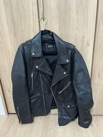 중고 자라 블랙 가죽 라이더 자켓 XL