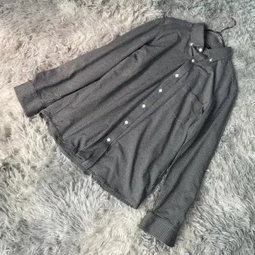 PLST 플라스테 남성용 깅엄 체크 셔츠 긴팔 화이트 블랙 사이즈 L