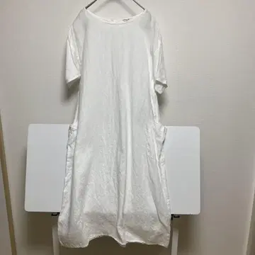 SM2 순백색 린넨 100% 반팔 롱 원피스