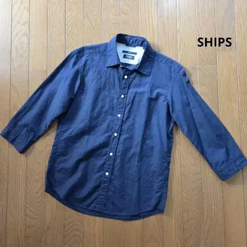 SHIPS 셔츠 7부 소매 린넨 네이비 하드 맨즈 하이 라인