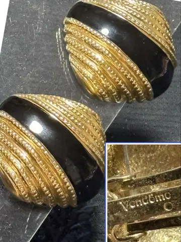 빈티지 Vendome 각인 블랙 골드 귀찌 골동품 빈티지 vintage